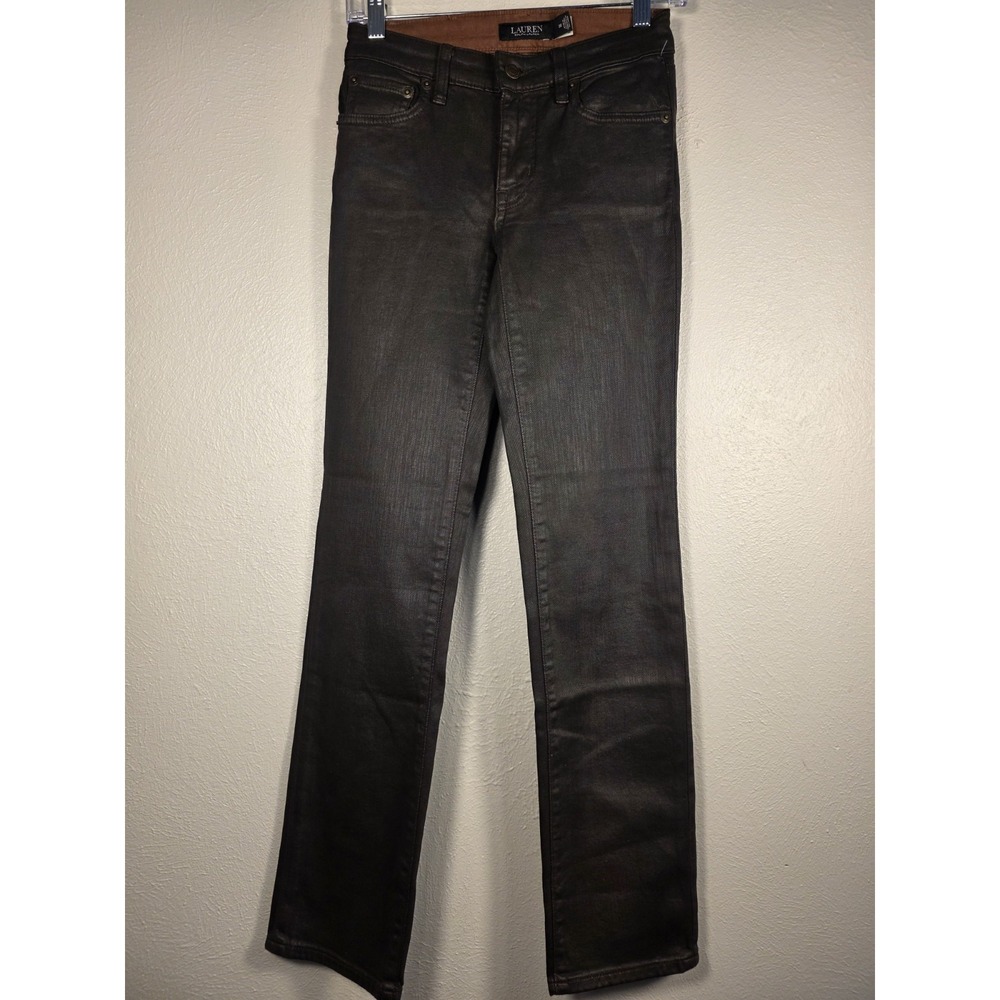 Lauren Ralph Lauren Midrise Straight Leg BR Coated Jeans Stretch Size 00